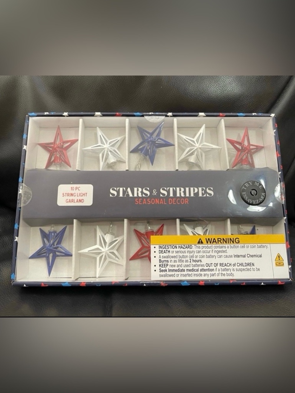 Patriotic Stars and Stripes String Light Garland (10 stars)
